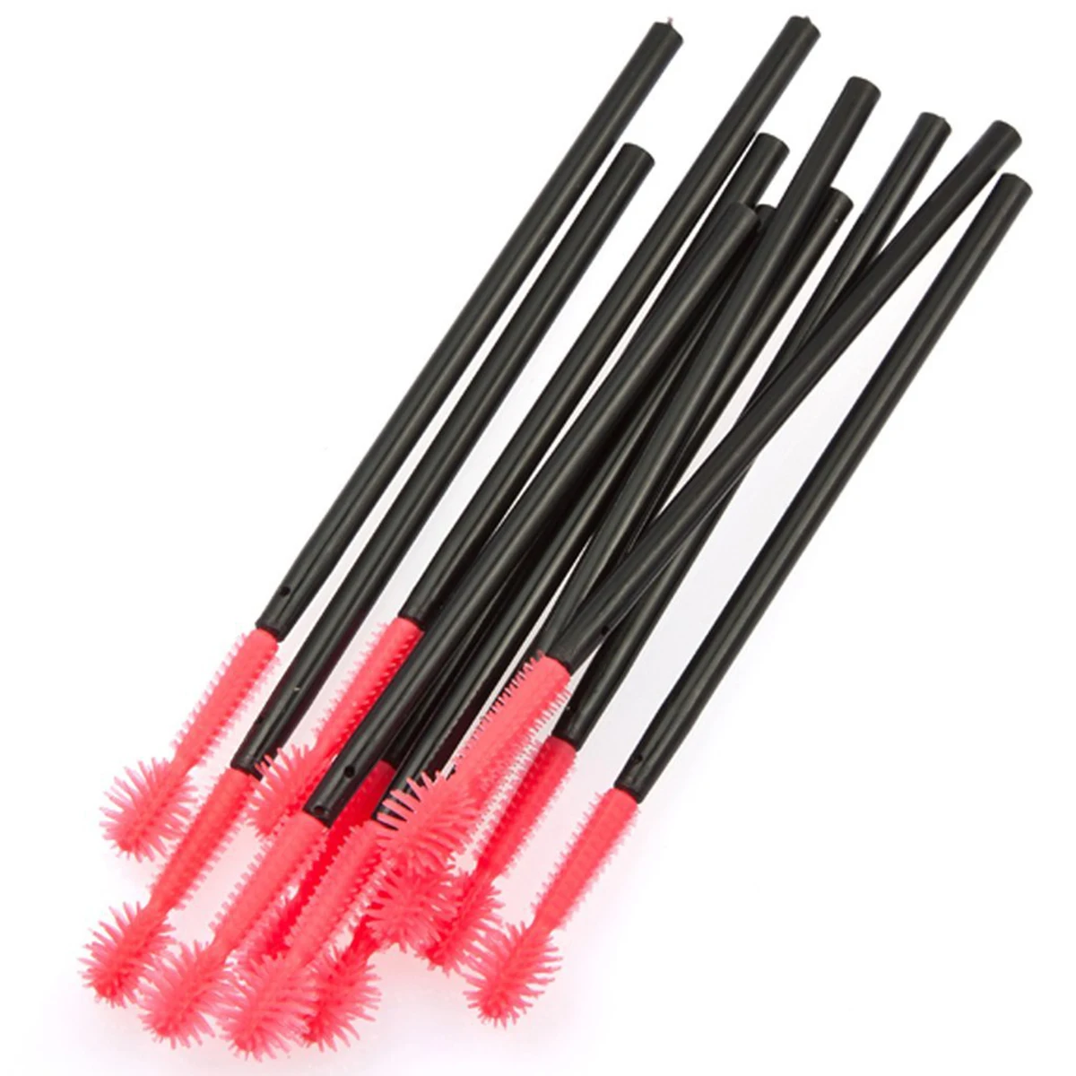 50 Uds. Cepillos de pestañas desechables, cabeza de silicona negra y roja, mango de plástico, pestañas separadas, ojos más grandes, kits de herramientas de maquillaje para niñas