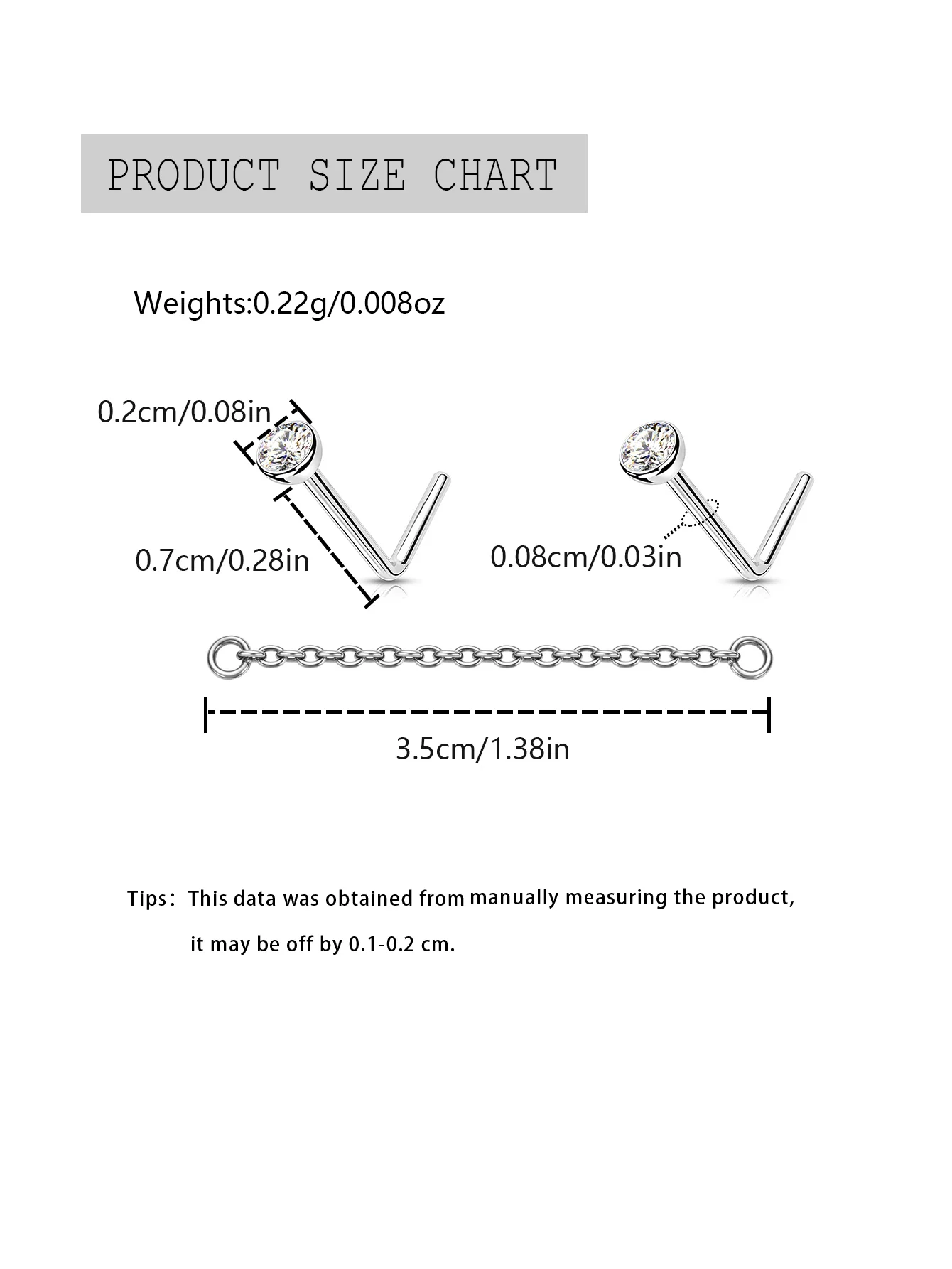 Double Piercing Ring Nose Chain Nostril Zircon Stainless Steel Nose Stud Decoration Earring Piercing Fashion Jewelry