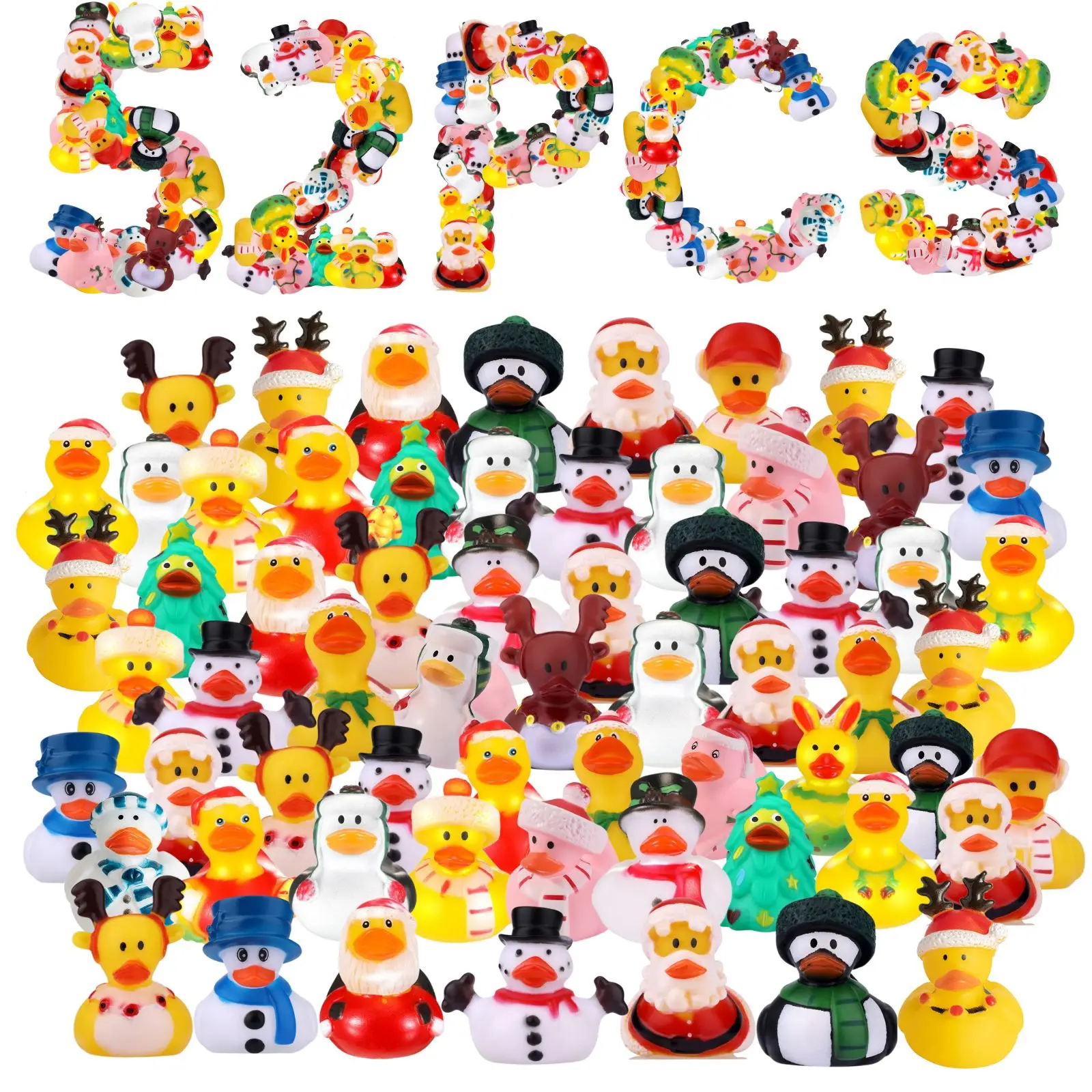 52 Pack Christmas Rubber Ducks Bulk for Kids Funny Rubber Rubber Duckies Christmas Jeep Ducks for Ducking Floater Duck Christmas