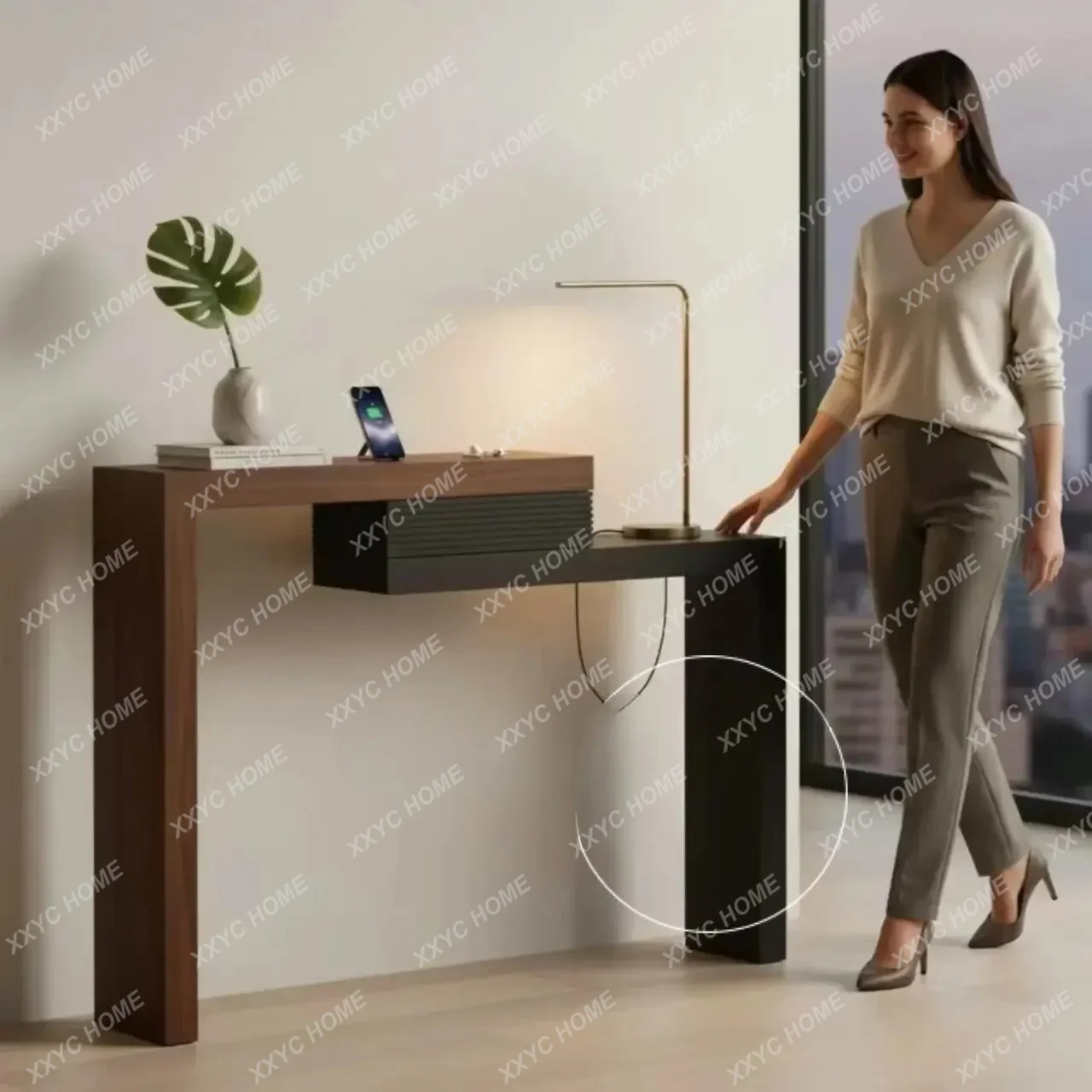 X-S  Entrance table foyer color matching Entrance table simple wall long case solid wood decoration HG