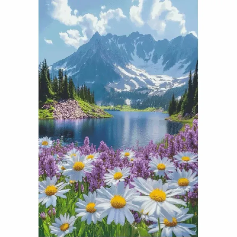 

ZZ6930-Lake Mountains 14CT 16CT 18CT Stamped Cross Stitch DIY Set Pattern Kit Needlework Embroidery 125 colors