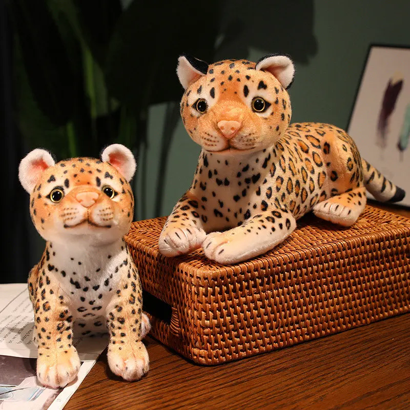 Realistyczne pluszowe zabawki leoparda, urocze symulacje szczeniąt geparda, miękkie pluszaki, dekoracje do pokoju dziecięcego, ozdoby, prezent dla dzieci.