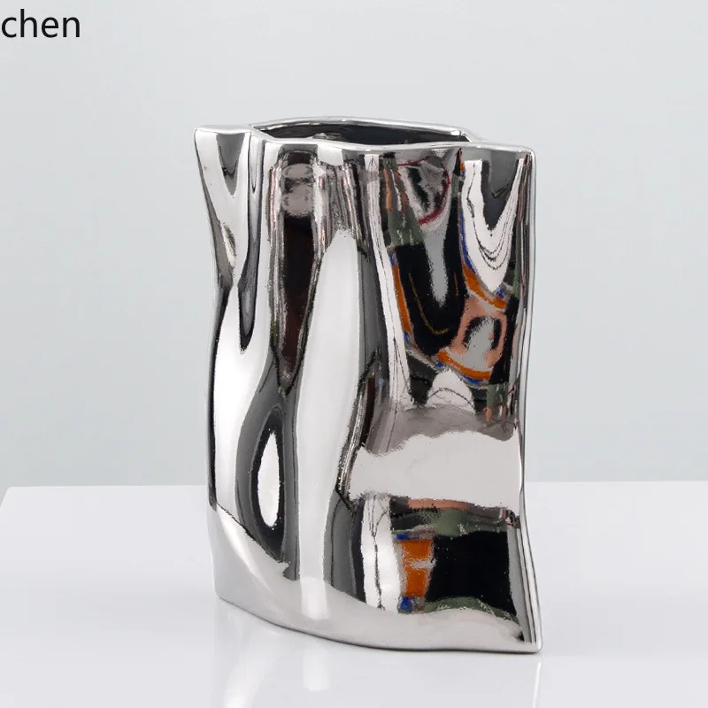 PYH Handmade Electroplated Ceramic Vase Desktop Ornament  Flower Modern Simple TV Cabinet Decoration Flower Vessel