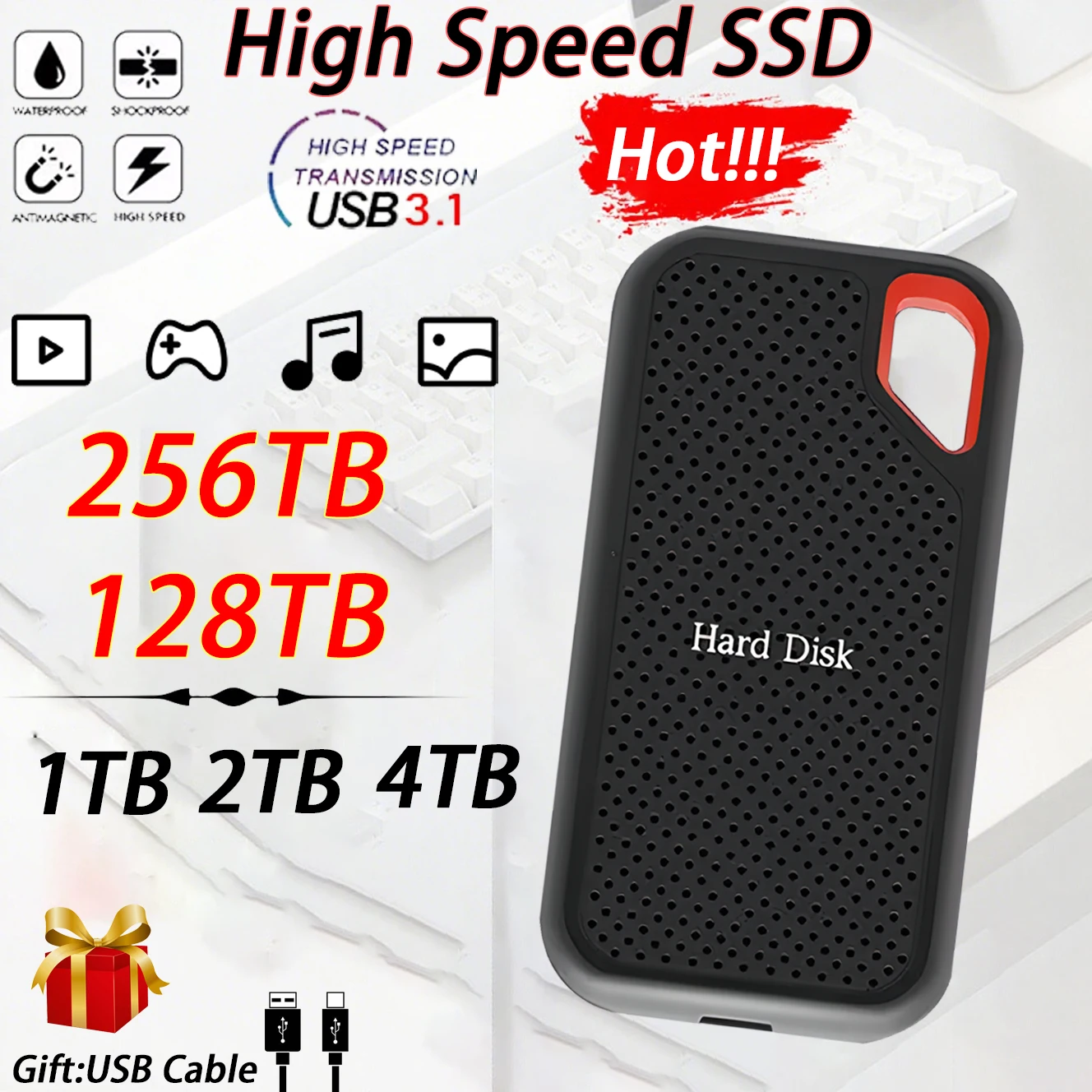 4TB Portable Hard Disk External Hard Drive USB3.2 Type-C Hard Disk High Speed/Capacity Solid State Device for Laptop/PC/MAC