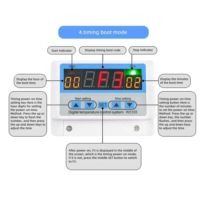 Termostato Digital W3103, controlador de temperatura 30A, CA 220V Max, cc 12V, 24V, 5000W, 1 piezas