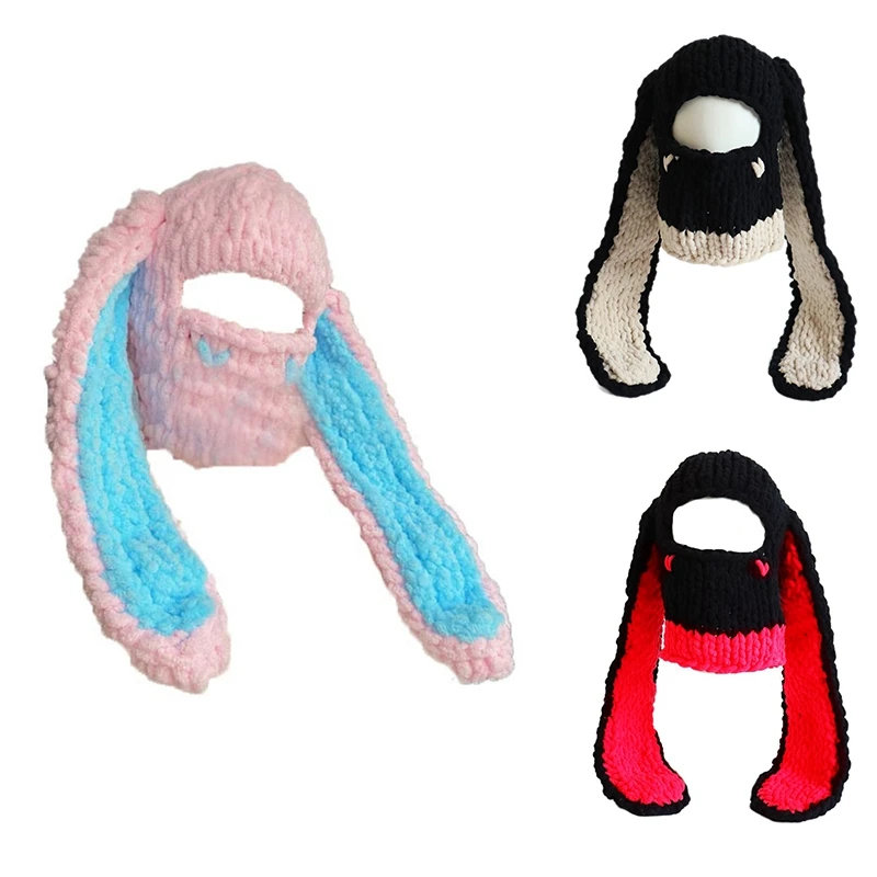 

NEW-2In1 Women's Knitted Rabbit Ear Cap Warm And Fashionable Winter Beanie Hat Perfect For Cold Weather Outdoor Activities