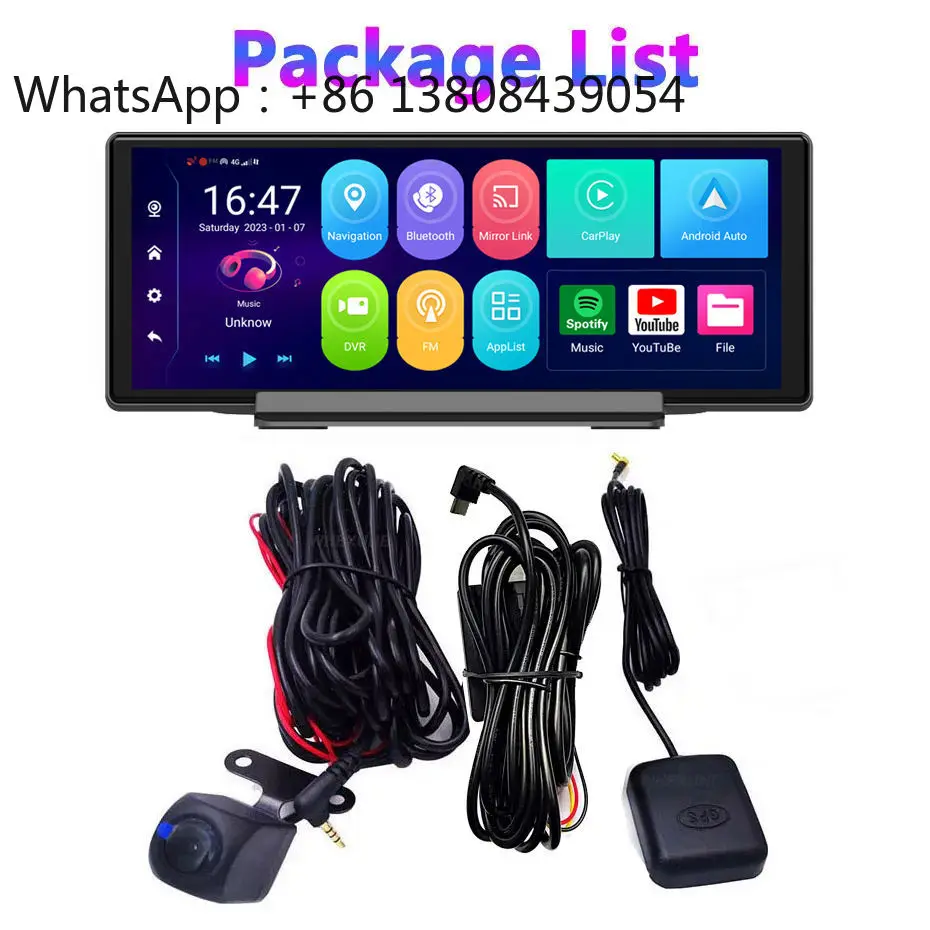 10.26'' Car CarPlay ADAS Android 13.0 GPS Navigation 1080P Dual Lens Rearview Camera Video Recorder 4G WiFi Dashboard 4G+64G view 6