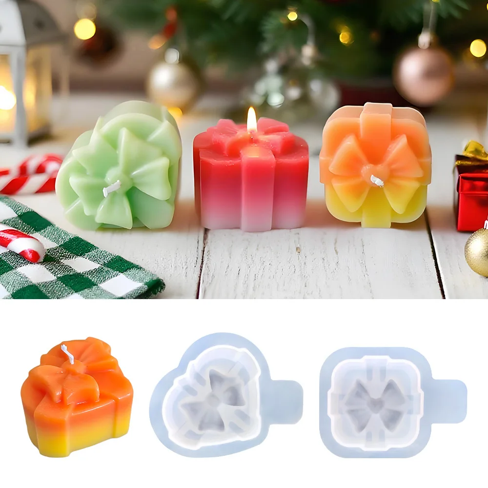 

New 3D Gift Box Epoxy Silicone Mold Heart Shaped Square Holiday Candle Ornaments Decoration Mold For Aromatherapy Candle Making