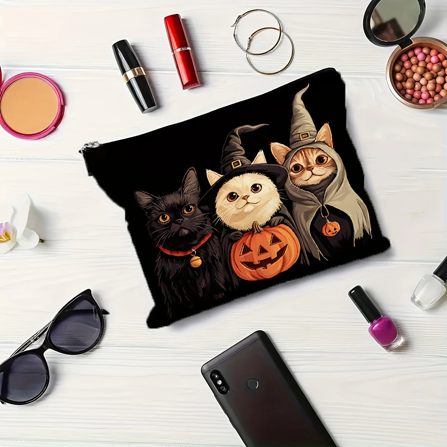 A Halloween makeup bag - cute multifunctional zipper pouch, jewelry storage bag, perfect travel zipper small storage pouch.