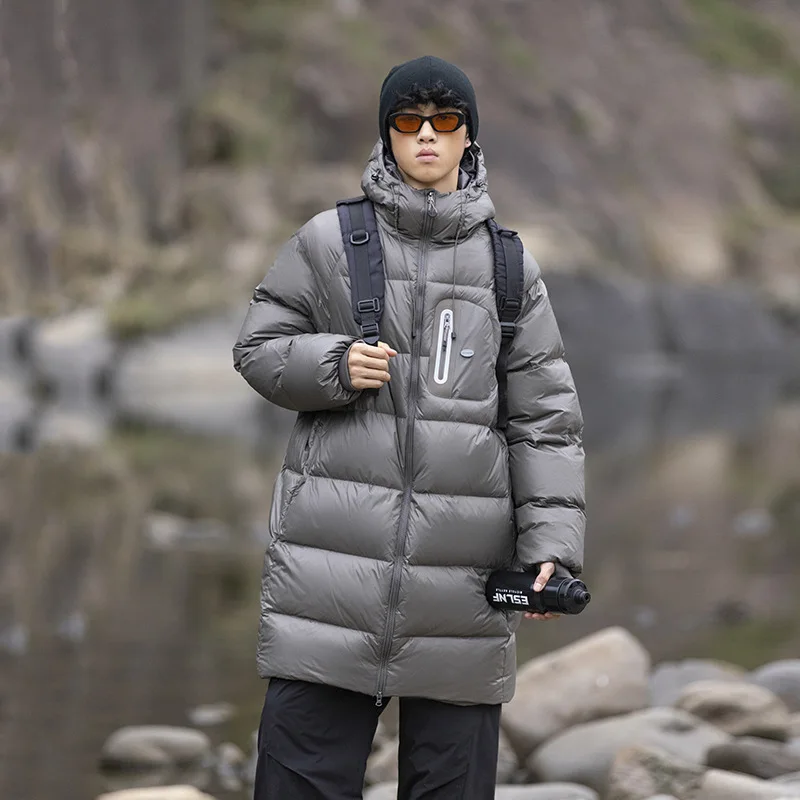 Men Winter Outdoor Three-proof Lightweight Long Loose Warm Duck Down Jacket Women Streetwear Thicken Down Hooded Coat Outerwear