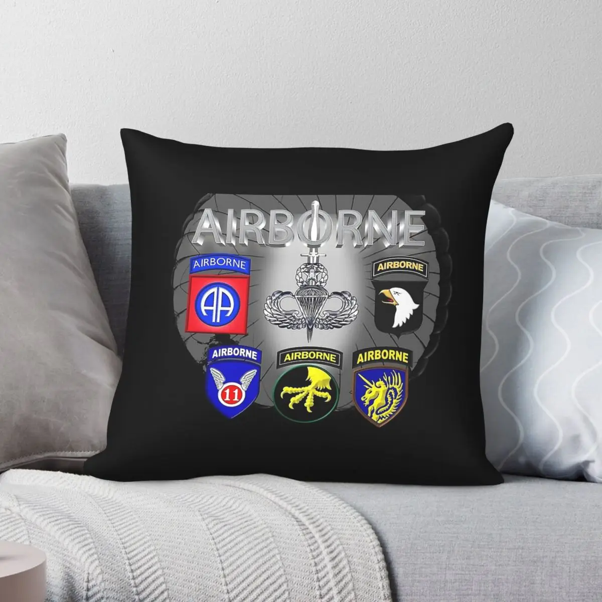 Army Airborne Divisions Past Present Square Pillowcase Polyester Linen Velvet Printed Decor Throw Pillow Case Sofa Seater Cover