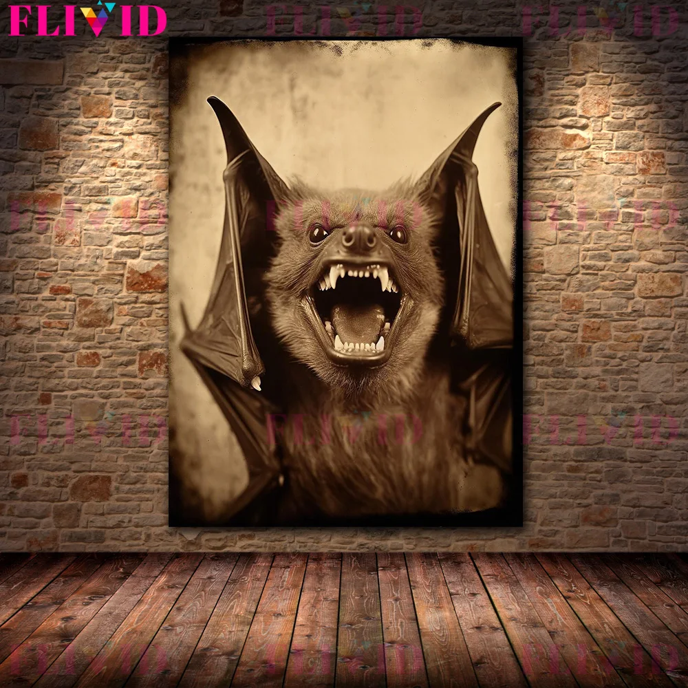 Scary Bat And Black Crows Vintage Wall Art Canvas Painting Creepy Werewolf And Monster Abstract Art Poster Print Home Decoration