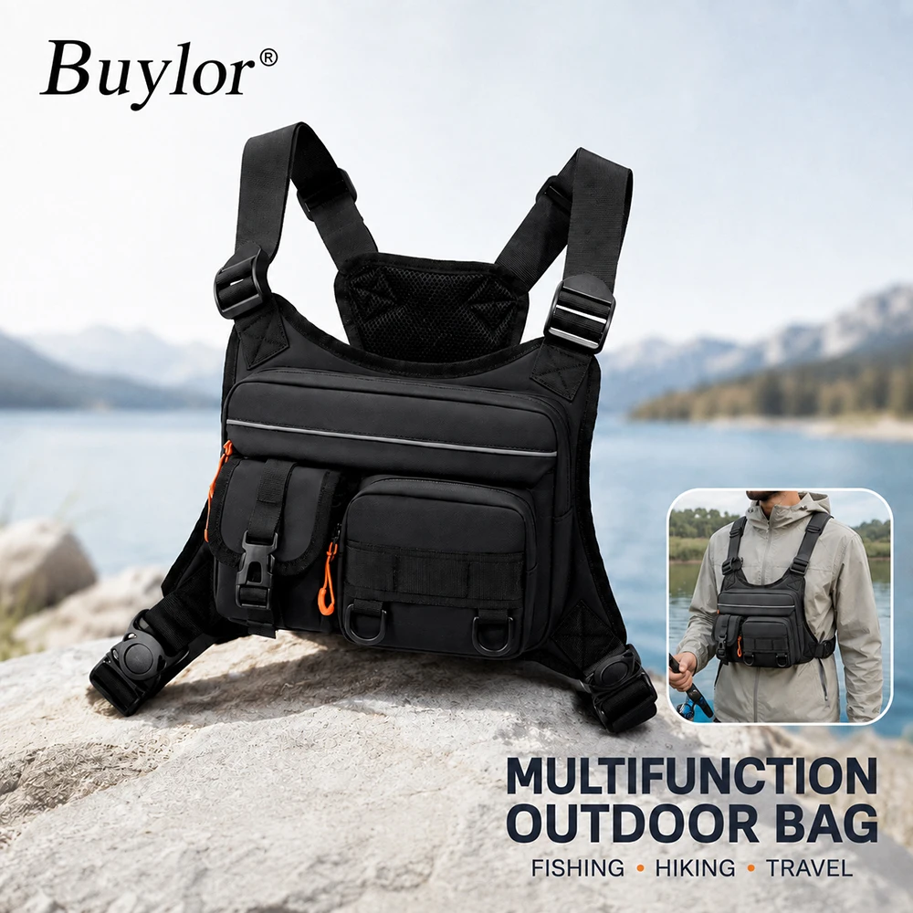 Lightweight Outdoor Fishing Chest Bag Multi Pocket Reflective Tackle Storage Pack for Hiking Camping Biking Travel Men Women Kit