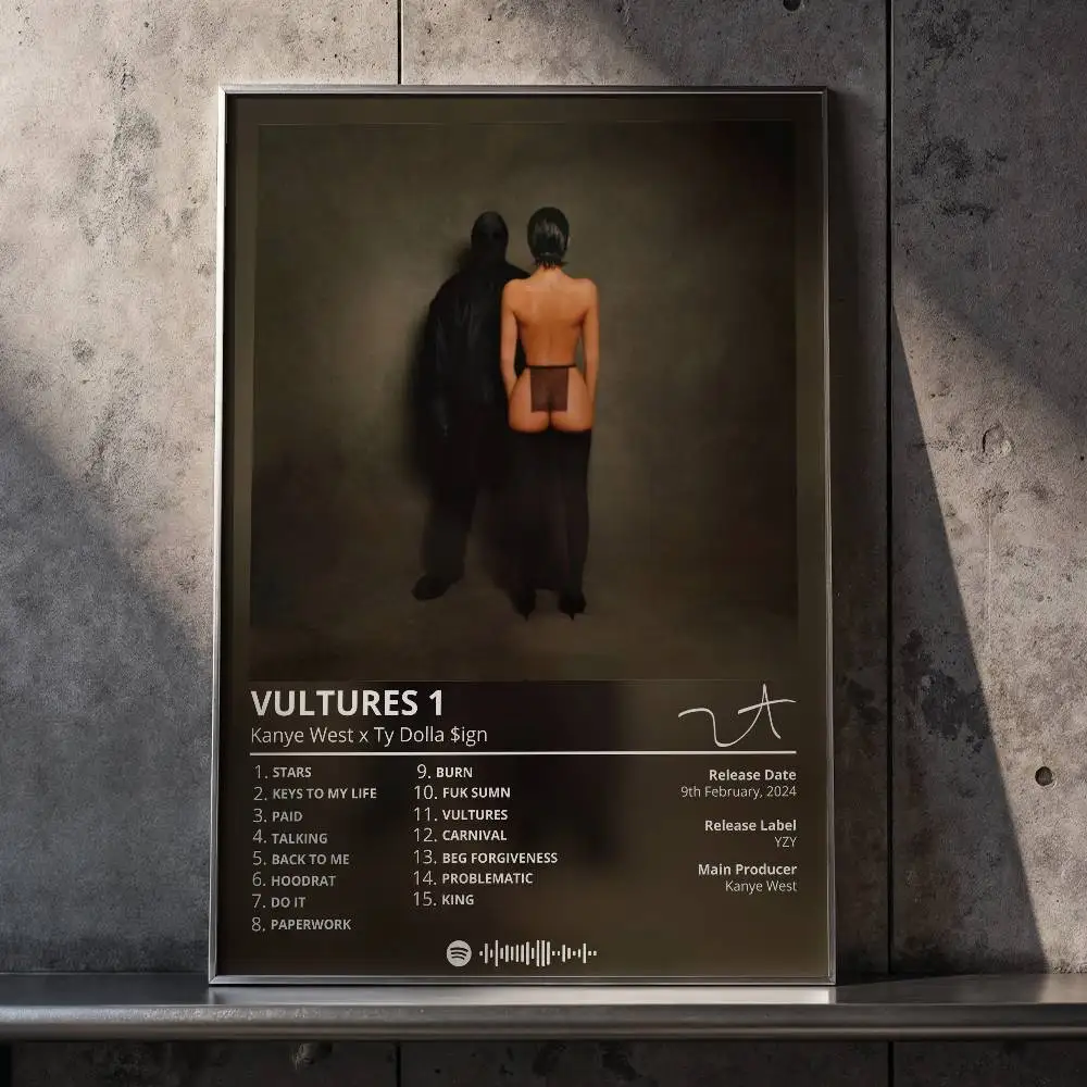 Kanye West Album Poster Self-adhesive Art Waterproof Paper Sticker Coffee House Bar Room