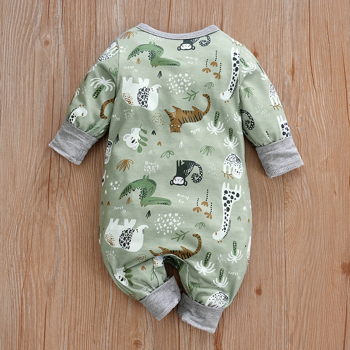 IURNXB Baby Jumpsuit Long Sleeve Boy Cute Newborn Outfit Cartoon Animal Allover Print Cardigan Infant Romper Spring Autumn 0-18M