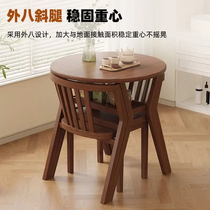 Tea drinking round table and chairs balcony three-piece tea solid wood tea table leisure one table and two chairs co