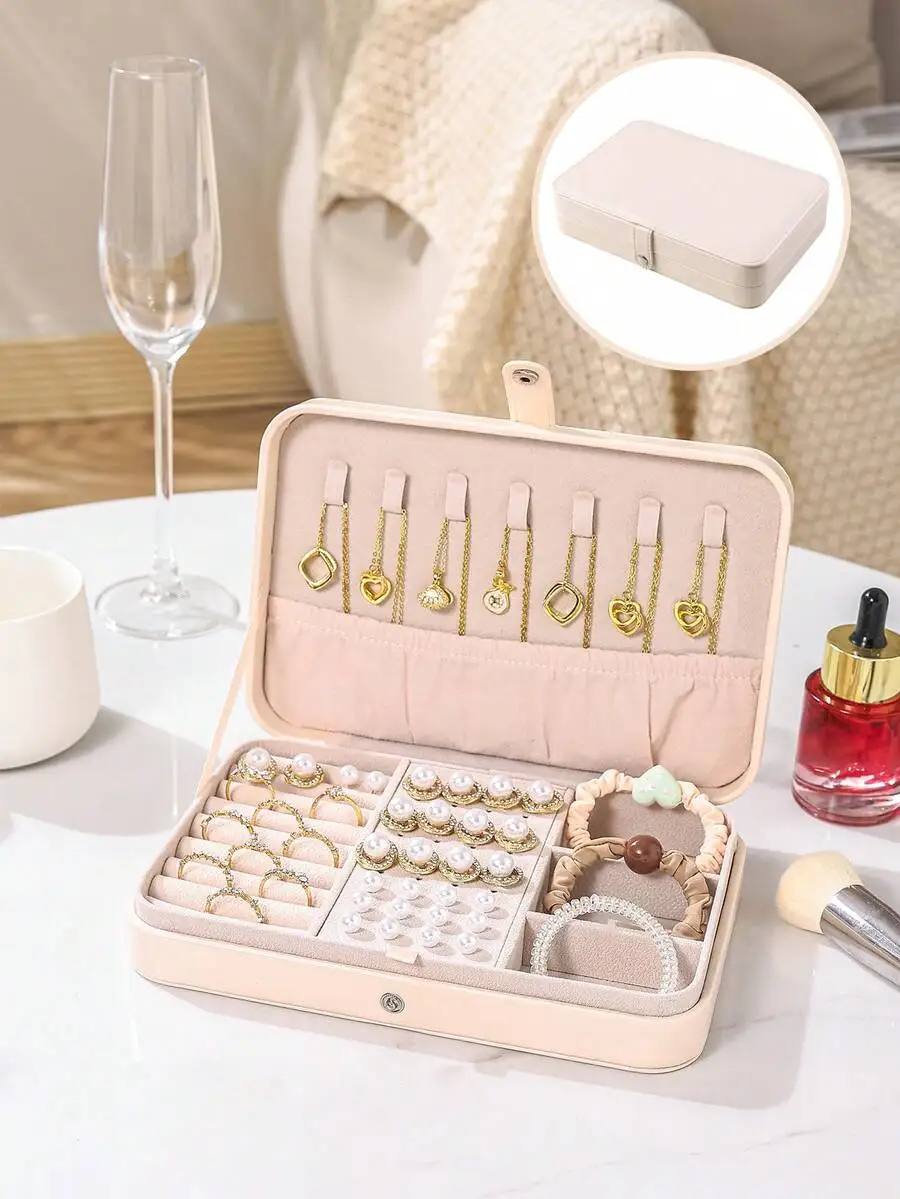 Large Capacity PU Leather Jewelry Box With Multi-Layer Compartments For Necklaces Rings Earrings Portable Travel Storage