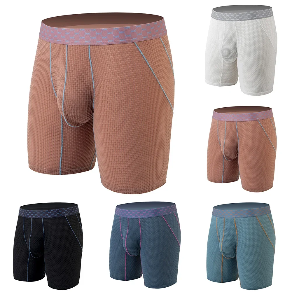 Mens Middle Waist Seamless Underwear Solid Color Long Shorts Breathable Briefs Gays Sissy Pouch Underpants Stretch Panties