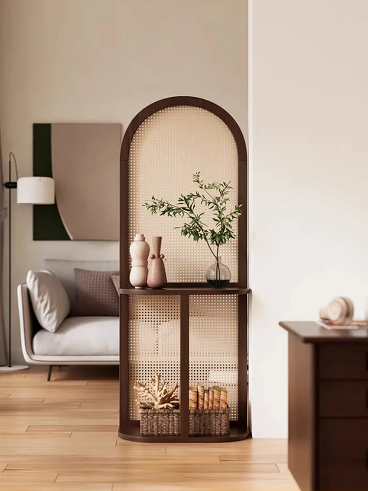 

Solid wood screen partition, living room entrance is opposite the door, porch block, modern simple entrance rattan arch rack
