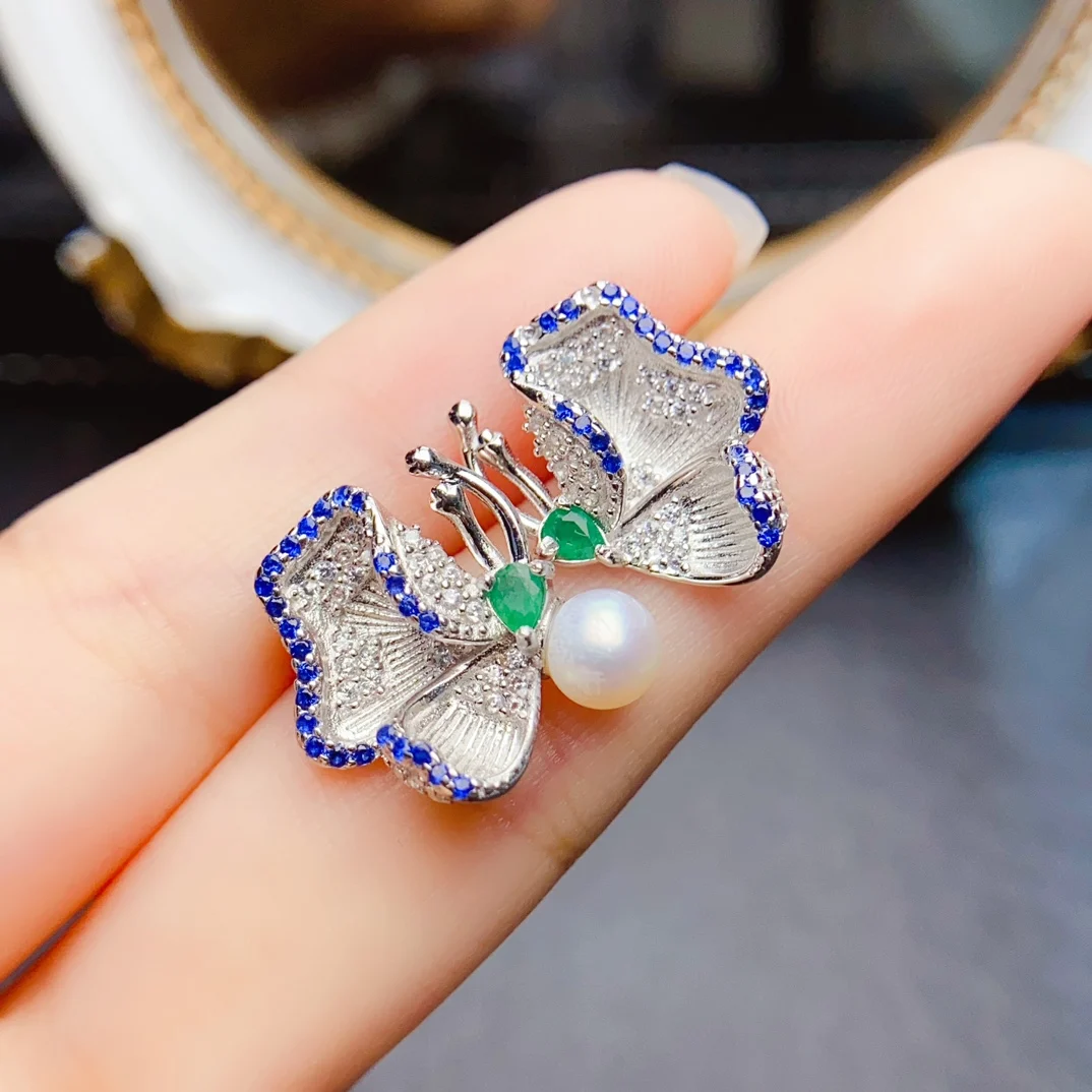

FS S925 Sterling Silver Inlay 3*4mmNatural Emerald Fashion Asymmetric Earrings for Women Fine Charm Weddings Jewelry Certificate