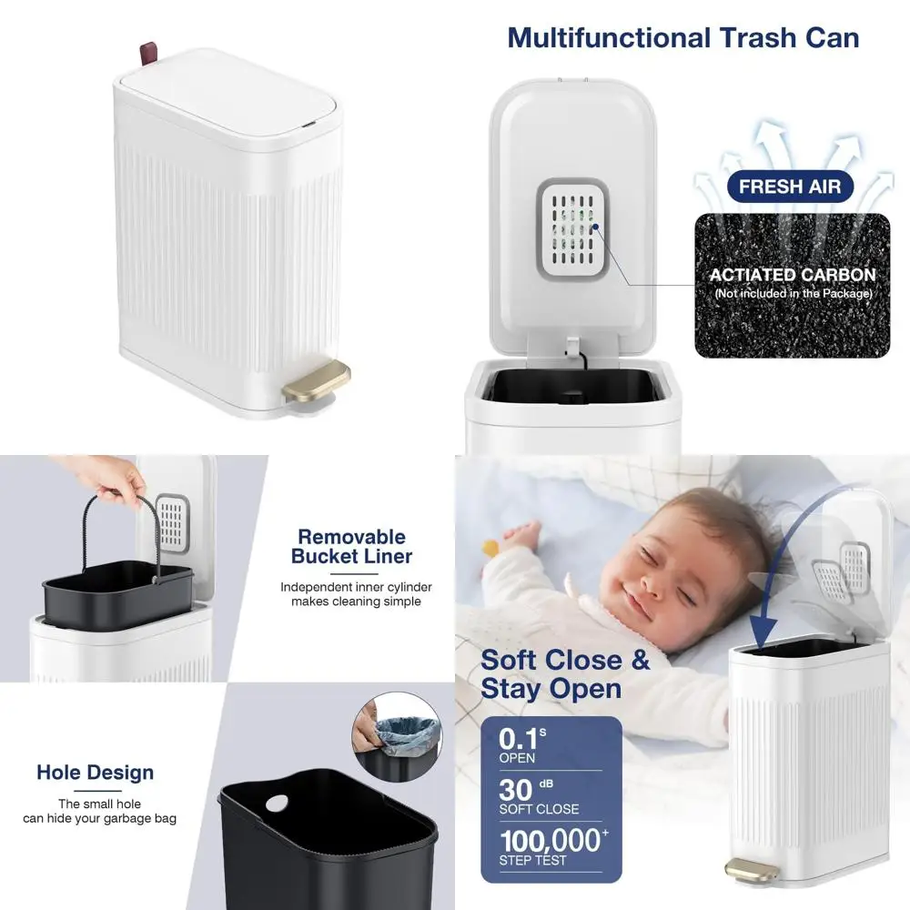 

Step Pedal Soft Close 4 Gallon Bathroom Trash Can with Removable Inner Bucket, 15 Liter Capacity, Small Garbage Can, Stain Resis