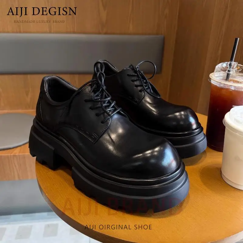 

New Design Men Derby Shoes British-style Thick-soled Workwear Casual Shoes Genuine Leather Height-enhancing Fashion Footwear