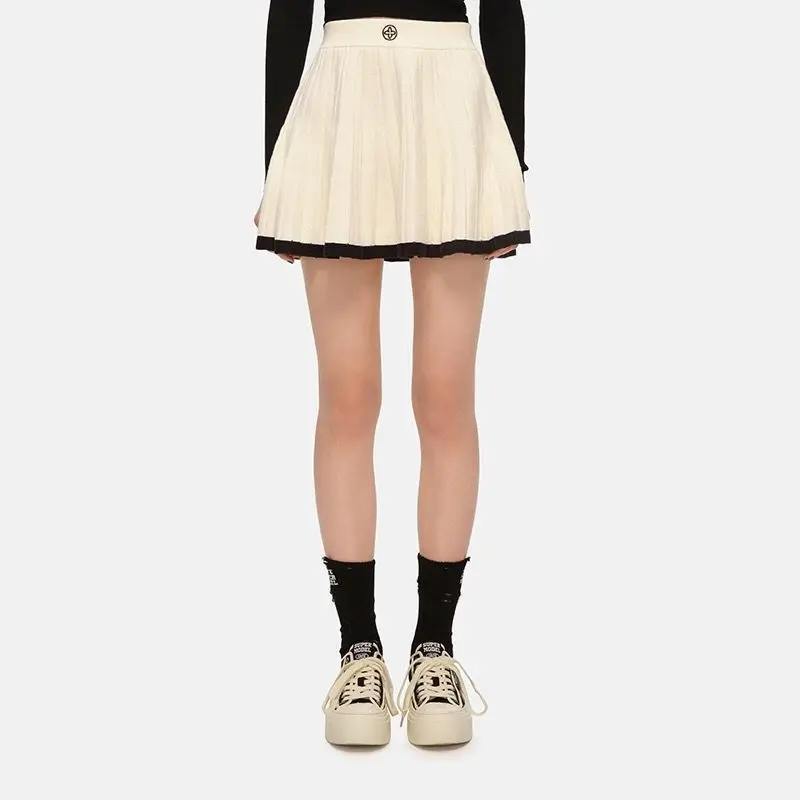 여성 플리츠 스커트, 하이웨이스트 A라인 스커트, 니트 스커트, 프레피 스타일, 여성 의류, 여름