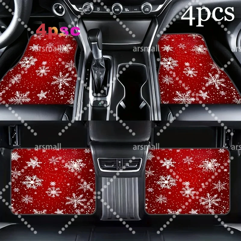 A Complete Set Of Four Red Snowflake Car Interior Mats Suitable For Most Vehicle Types, Including Suvs, Family Sedans, And Picku