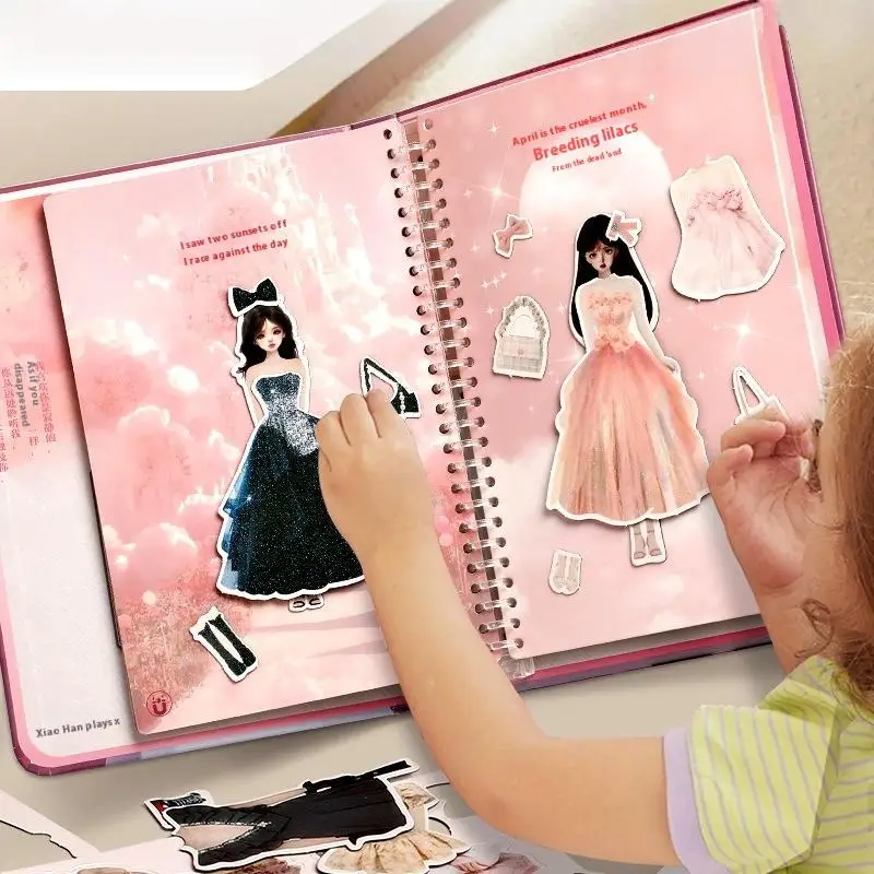 

1 Set Cartoon Handbook DIY Cute Princess Book No Cutting Paper Doll House Girl DIY Toy Play Repeatedly Paper Doll Quiet Book