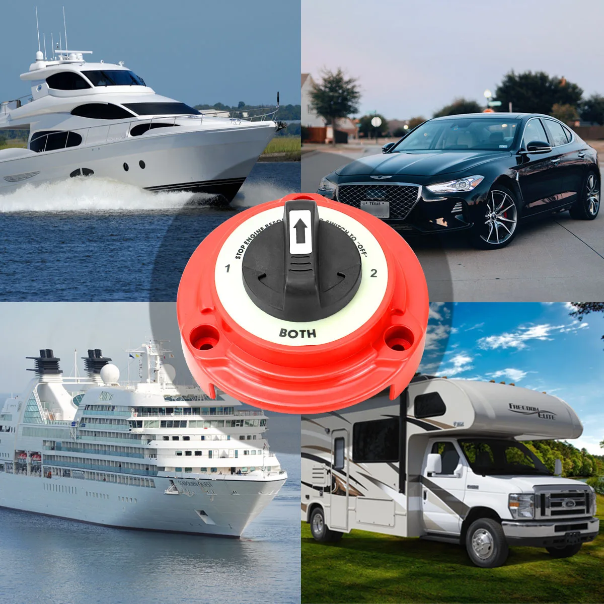 Red 300A Battery Switch Plated Copper Terminals Continuous 300A Rating For High-demand Scenarios For Marine Boats