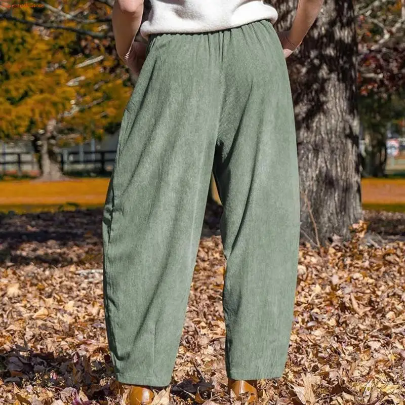 Q5WE Pantaloni velluto a coste da donna Pantaloni larghi a gamba larga Pantaloni Harem a gamba larga con elastico in con