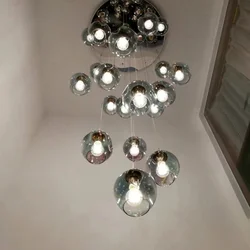 Nordic staircase LED chandelier glass ball long chandelier modern minimalist creative duplex villa rotating stairwell chandelier