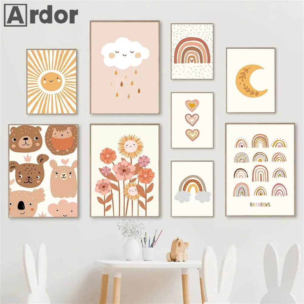 

Boho Rainbow Cloud Moon Sun Heart Kindergarten Wall Art Canvas Paintings and Printmaking Images Baby and Children's Room Home De