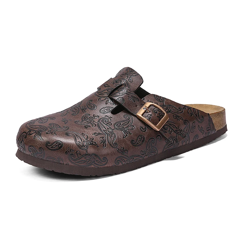 Classic Style Cork Slip-On Sandals Backless Clogs with Printed Half Shoes For Men Women Unisex Indoor Outdoor Comfort Slippers