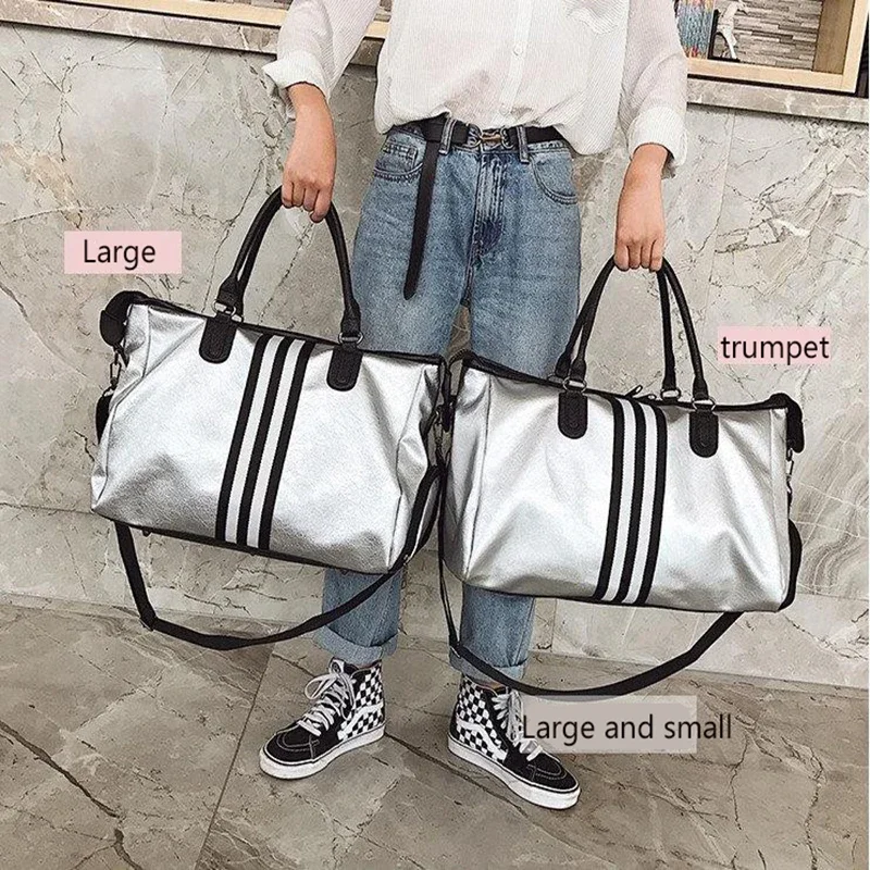 Travel Bag Women's Handbag Cheap Large Capacity Luggage Travel Boarding Bag Shoes Sports Fitness Bag Korean Stripe