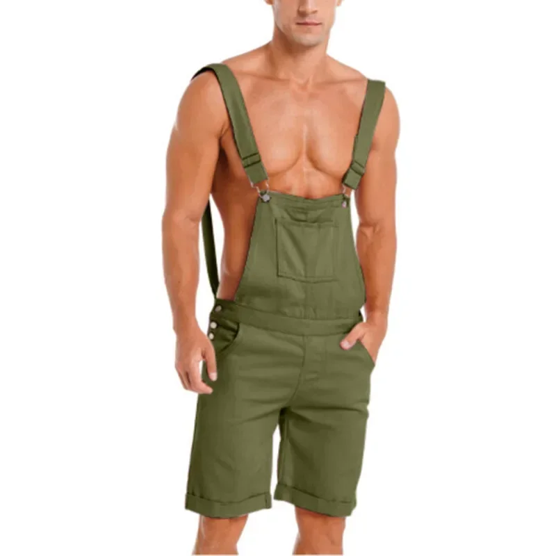 2026 Men Shorts Pant Overalls Suspenders Short Cargo Pants Solid Casual Loose High Waist Pocket Button Regular Simple Trousers