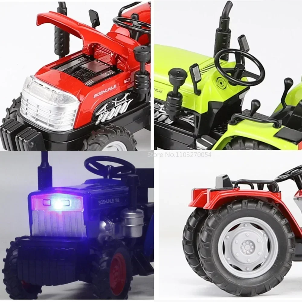 Tractor de juguete de simulación, modelo de coche, cuerpo de Metal de aleación, vehículo agrícola, función de luz de sonido extraíble, coche de juguete para regalo de niño, 1/32