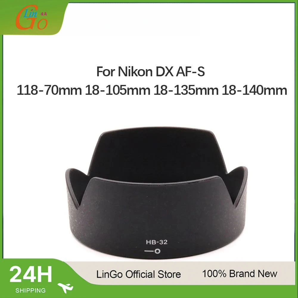 LinGo Bayonet Mount Lens Hood HB-32 For Nikon AF-S DX 18-70/135/145mm f/3.5-4.5G f/3.5-5.6G ED Bayonet Lens Hood HB-32