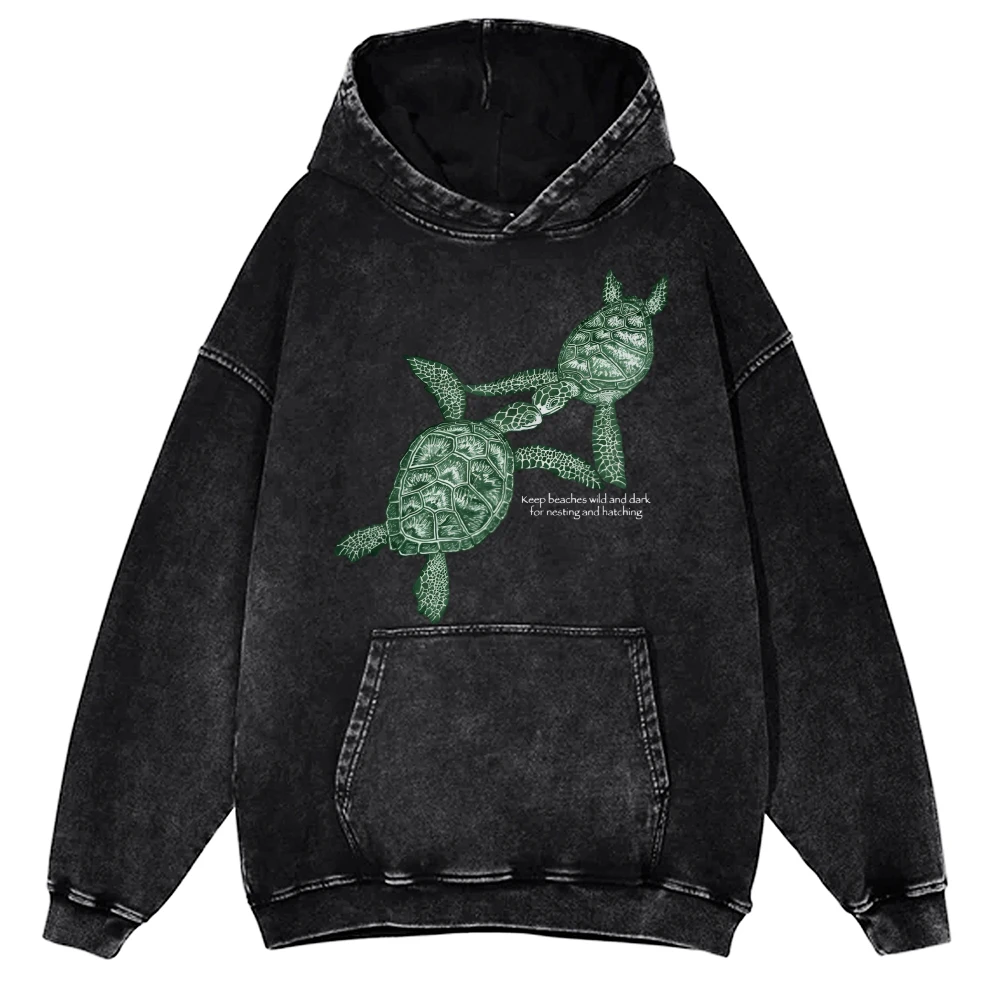 Unisex Sea Turtles Printed Casual Washed Hoodie Sweatshirt Women Men y2k Shirt Gothic T-Shirt Graphic  T-Shirt