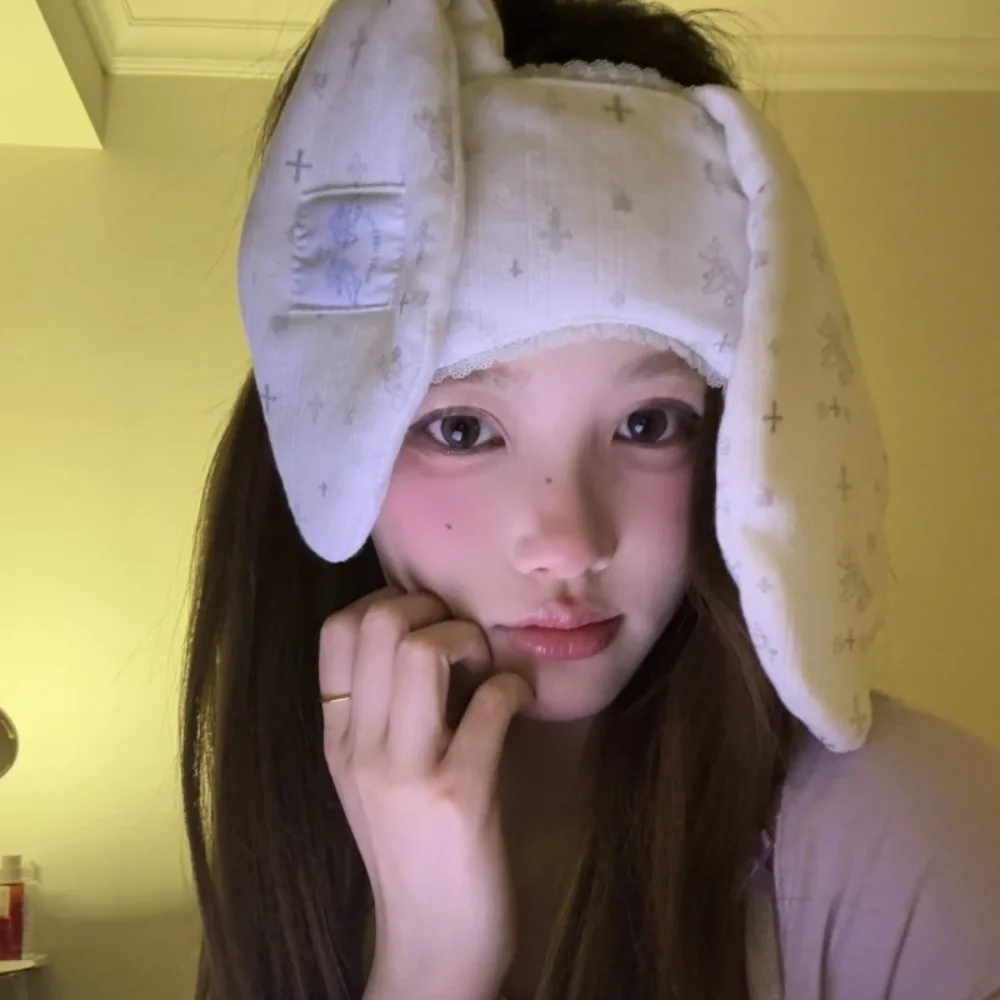 Fashion Stretchy Lop Ear Rabbit Headband Soft Cartoon Bunnies Eye Shade Kawaii Sweet Rabbit Blindfold Hair Styling Accessory