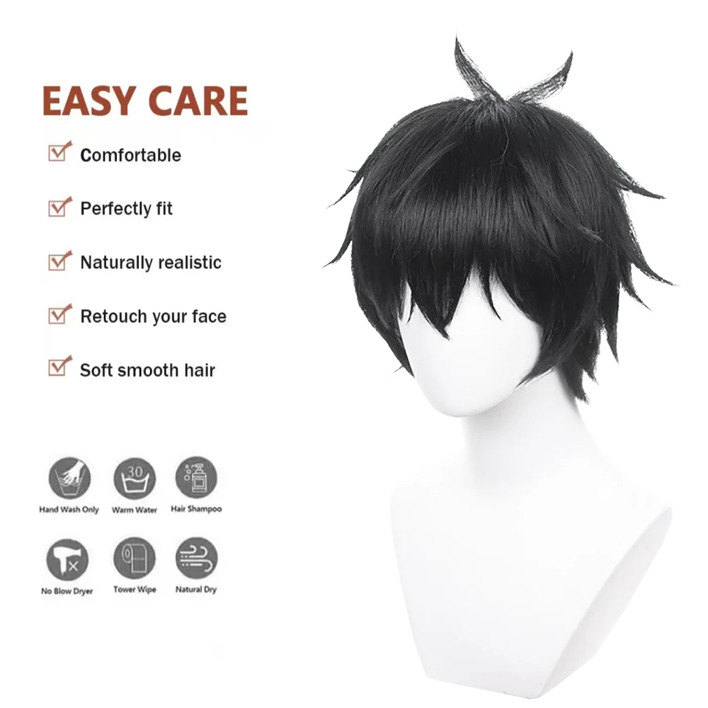 لعبة هونكاي عالية الجودة: ستار ريل ‌   Danheng تأثيري الشعر الاصطناعية أسود قصير الشعر مقلوب يوميا ارتفاع درجة الحرارة شعر مستعار الحرير