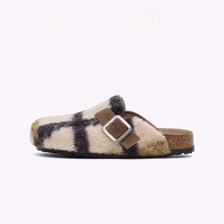 شباشب نسائية بمقاسات كبيرة - شرائح بغل مريحة مبطنة بالفرو الغامض ومقدمة مغلقة لخريف وشتاء، أحذية منزلية يمكن ارتداؤها في الهواء الطلق #3