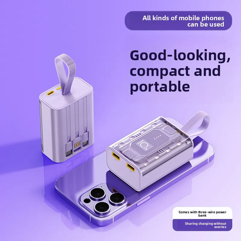 

Прозрачный чехол 18650 с 3 ячейками, 10000 мАч и встроенным проводом Power Bank, печатный мобильный блок питания, горячая модель, большая емкость