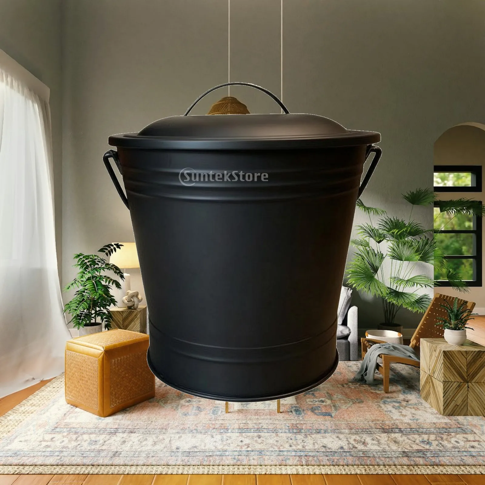 Ash Container with Lid Heavy-Duty Metal Ash Container Fireplace Tool Large Capacity Container Heat Resistant for Homeowners