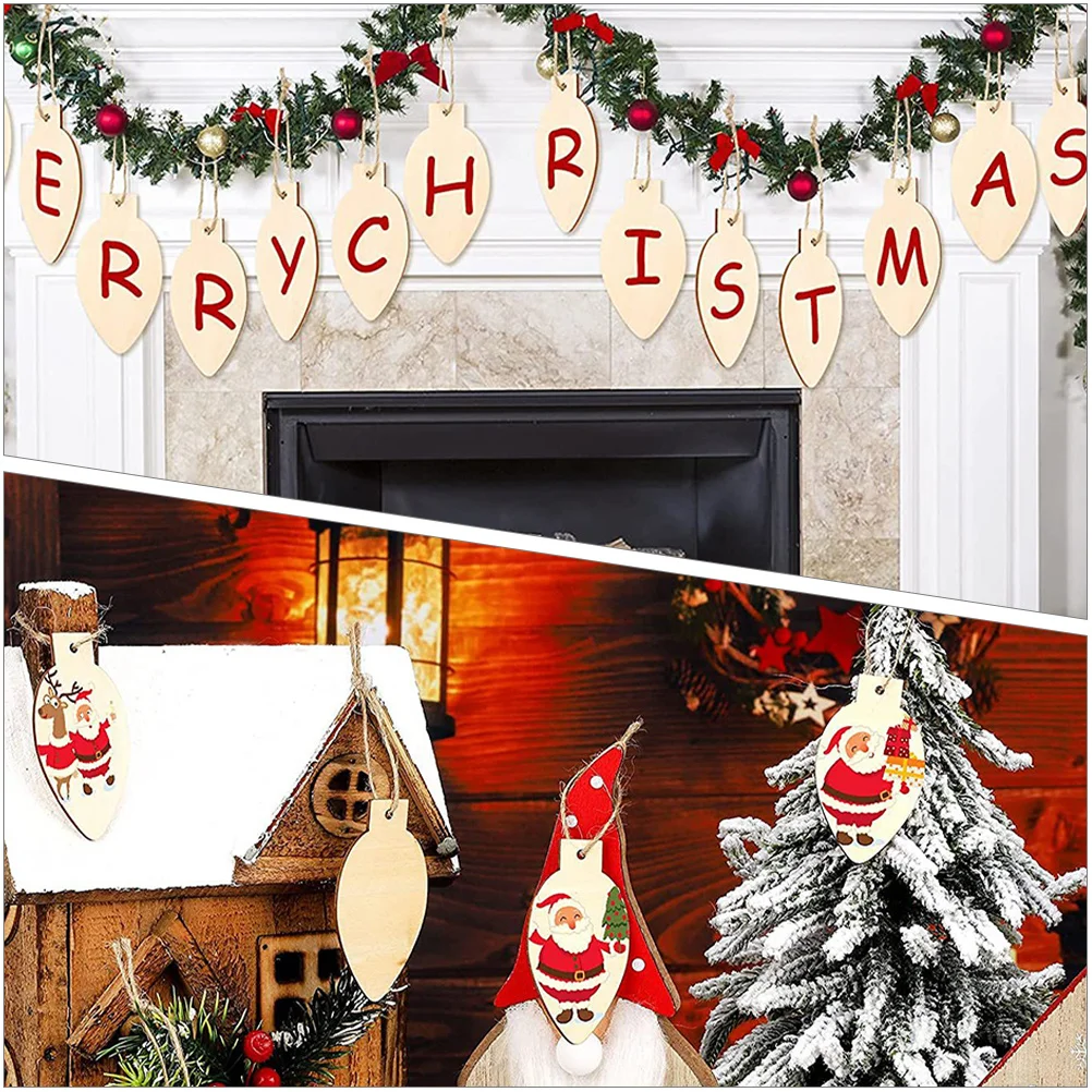 

50pcs Wooden Christmas Decorations Unfinished Light Bulb Slices Diy Wood Crafts Holiday Home Tree Wall Window Hanging Xmas