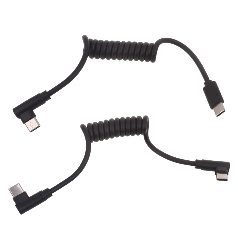 Draagbare Type C opgerolde kabel Rekbaar oplaadsnoer 90 graden haakse connector Duurzaam Ideaal voor mobiele telefoons