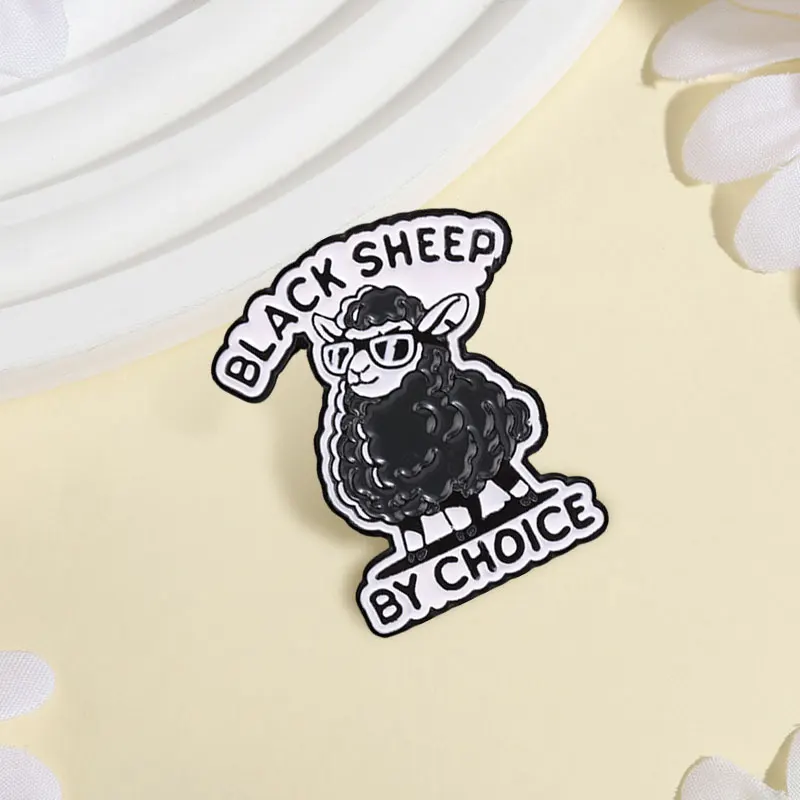 Black Sheep By Choice Enamel Pins Cool Curly Black Sheep Wearing Sunglasses Brooch Fashion Lapel Badge Personality Jewelry Gifts