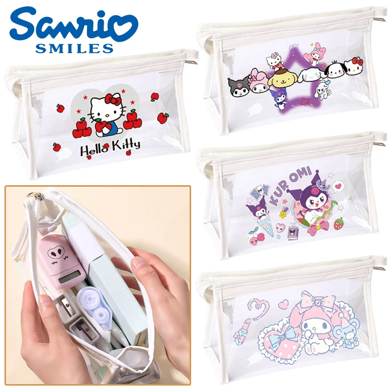 

Sanrio Hello Kitty Pencil Case Transparent Pen Bag Women Cute Waterproof Cosmetic Bags Travel Storage Stationery School Supplies