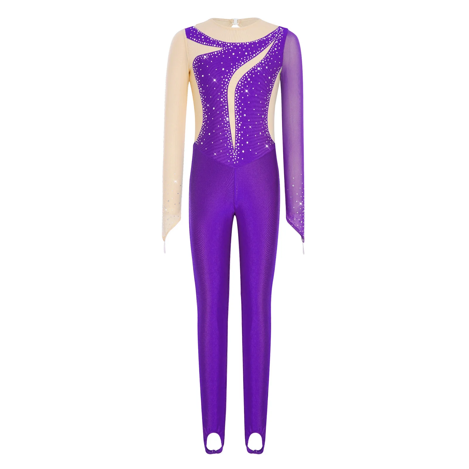 

Kids Girls Figure Skating Ballet Dance Gymnastics Acrobatics Jumpsuit Leotard Long Sleeve Shiny Rhinestones Bodysuit Dancewear