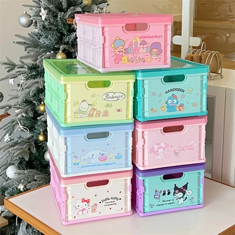 

Sanrio Cartoon Folding Storage Box Organizer With Lid Kuromi Cinnamoroll Desktop Storage Box Sundries Organizer Box